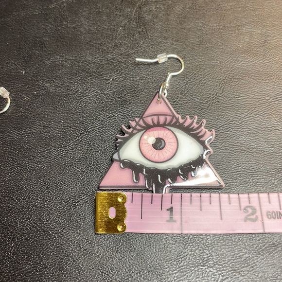 Pink Goth Evil Eye Earrings - Picture 6 of 8